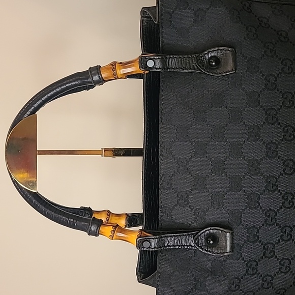 GUCCI VINTAGE EARLY 2000’S BAMBOO CANVAS/LEATHER TOTE BAG VERY GOOD COND RARE ! - Picture 8 of 17